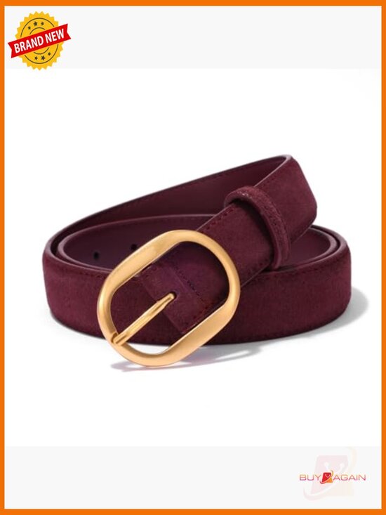 Genuine Leather & Suede Belt with Gold Buckle - Adjustable Waist Belt for Jeans main image 5